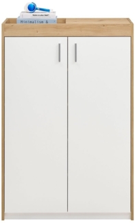 Schuhschrank Paige / Paris 2 , Holzwerkstoff , Weiß, Holzfarben , 84 x 126 x 38 cm
