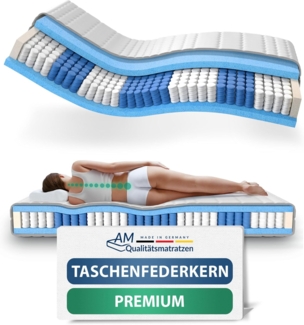 AM Qualitätsmatratzen Hochwertige 7-Zonen Taschenfederkernmatratze 80x200 cm - 24 cm Premiumhöhe - Tonnentaschenfederkernmatratze 80x200 cm - H1 Extra weich