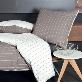 Traumschlaf Mako-Soft-Seersucker Wendebettwäsche Tango taupe|200x220 cm + 2x 80x80 cm